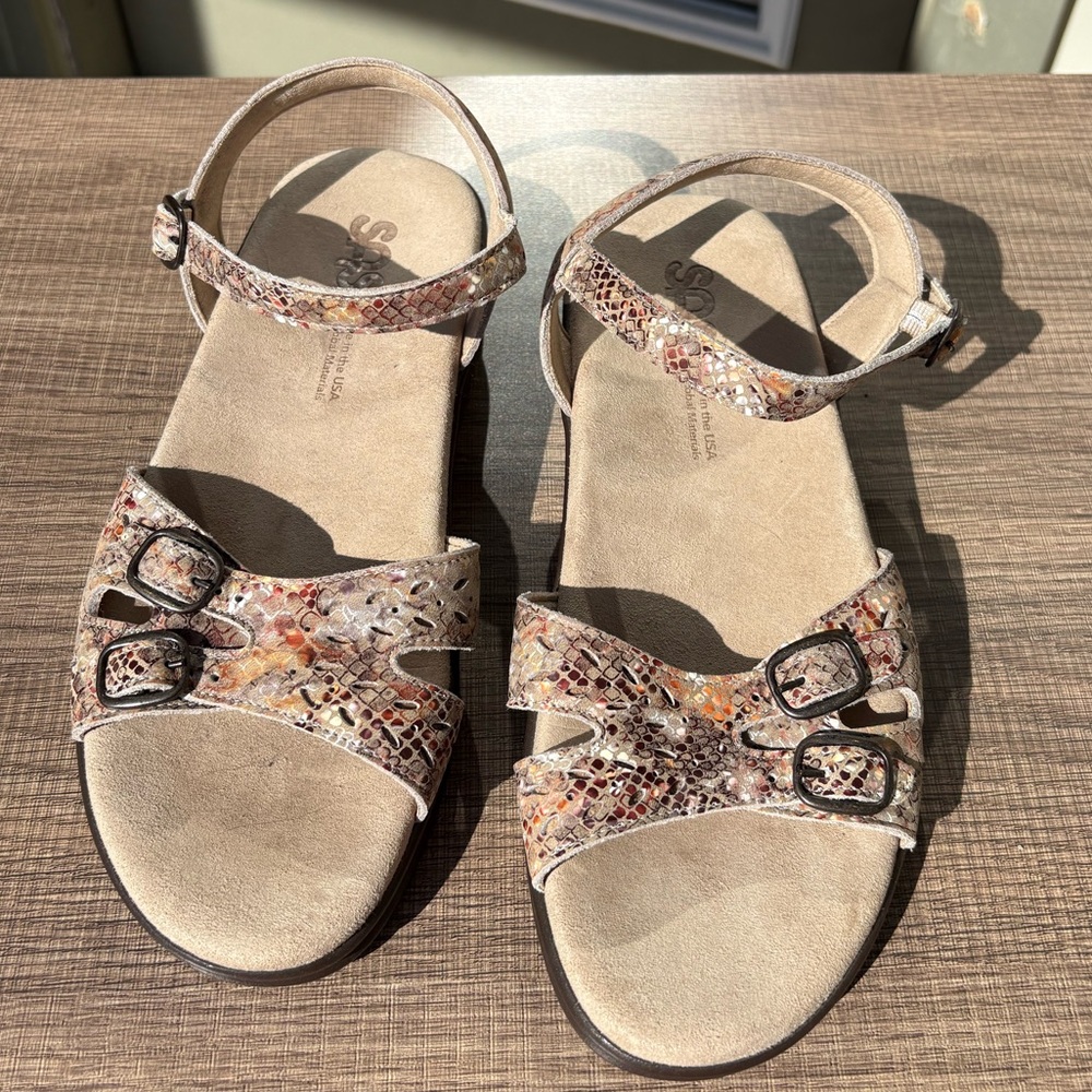 SAS Tan Faux Snake Skin Sandals